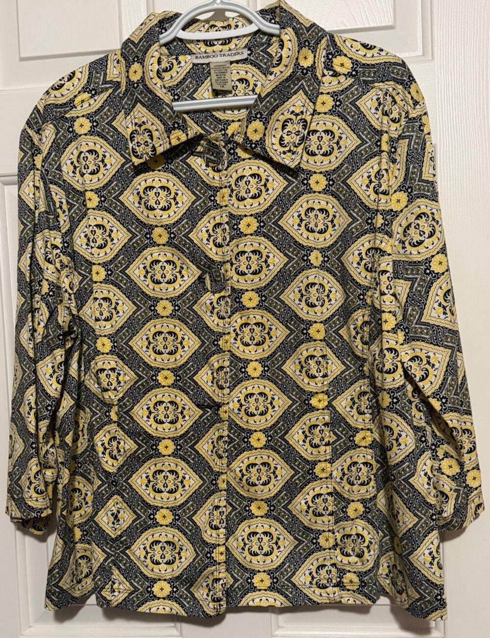 Bamboo Traders Women's Yellow Black Long Sleeve Button Up Jacket Size 1X